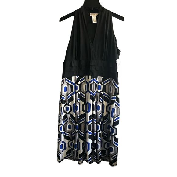 Vintage London Style Black Halter Top Geo Print Swing Dress Plus Size 16 NWT - Picture 1 of 7